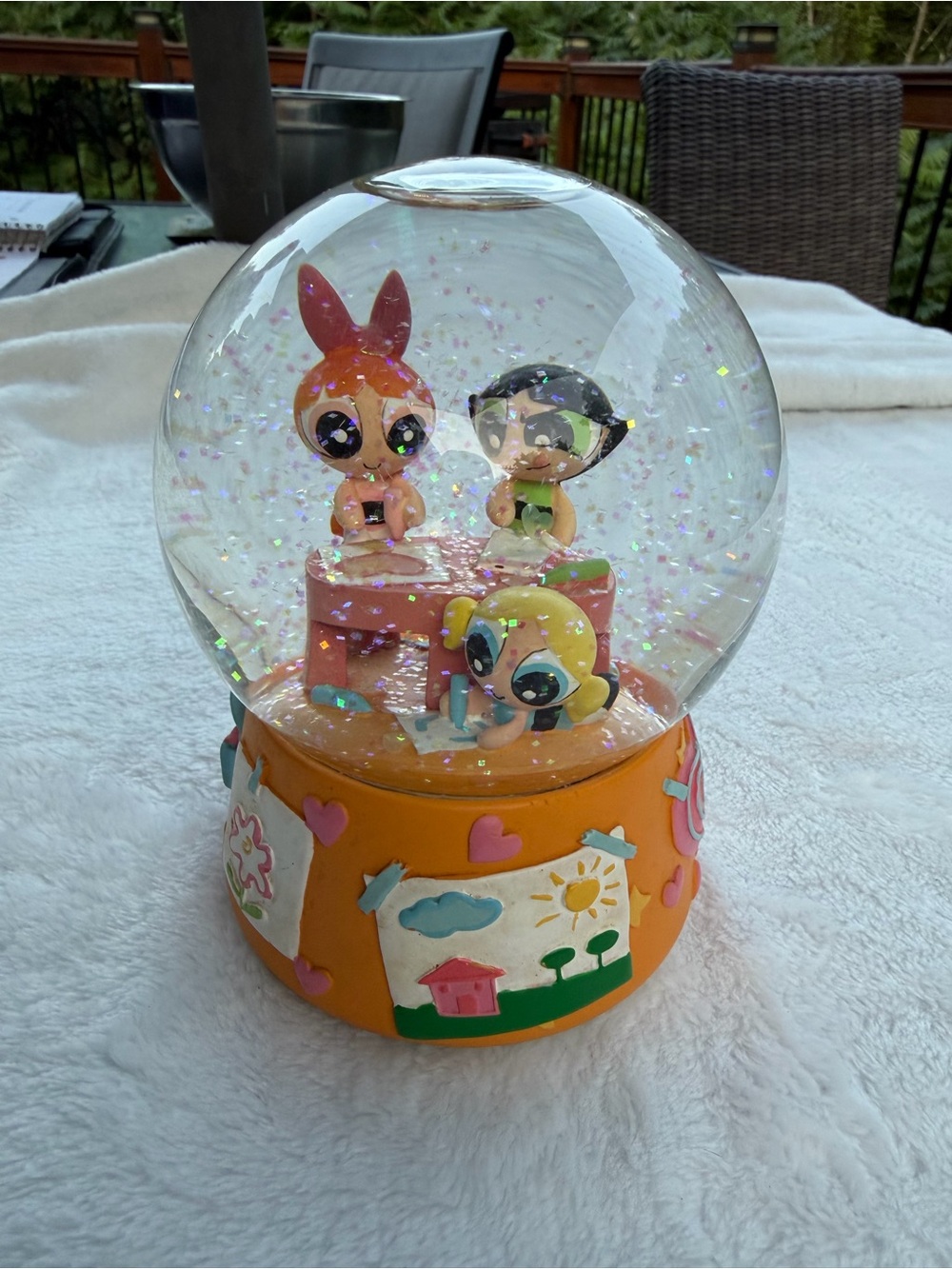 Vintage Cartoon Network Powerpuff Musical Snow Globe- End Theme Song- Works- Y2k